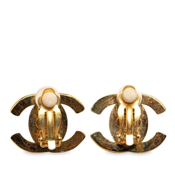 CHANEL Coco Mark Turnlock Motif Earrings Gold Plated Women's - Picture 2 of 4